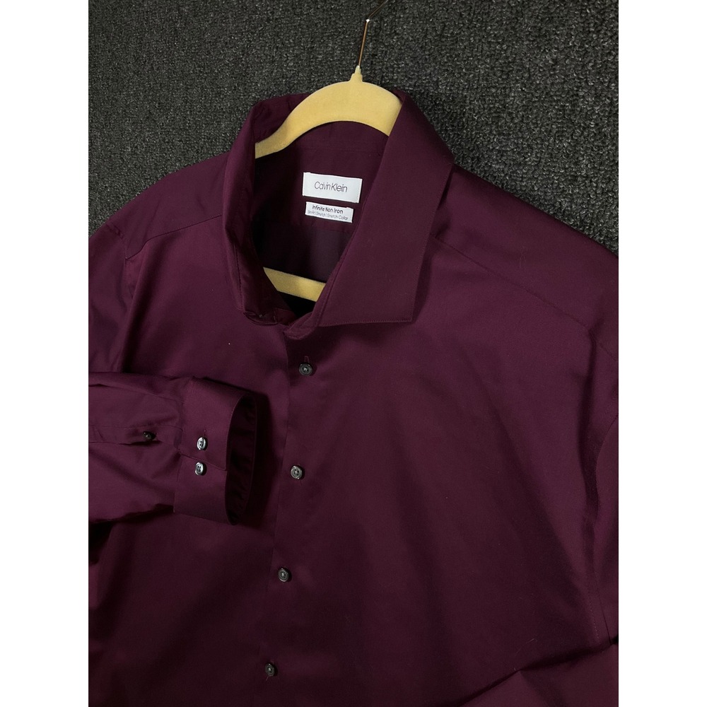 Calvin Klein Mens 2XL Infinite Non Iron Slim Fit Stretch Dress Shirt Burgundy